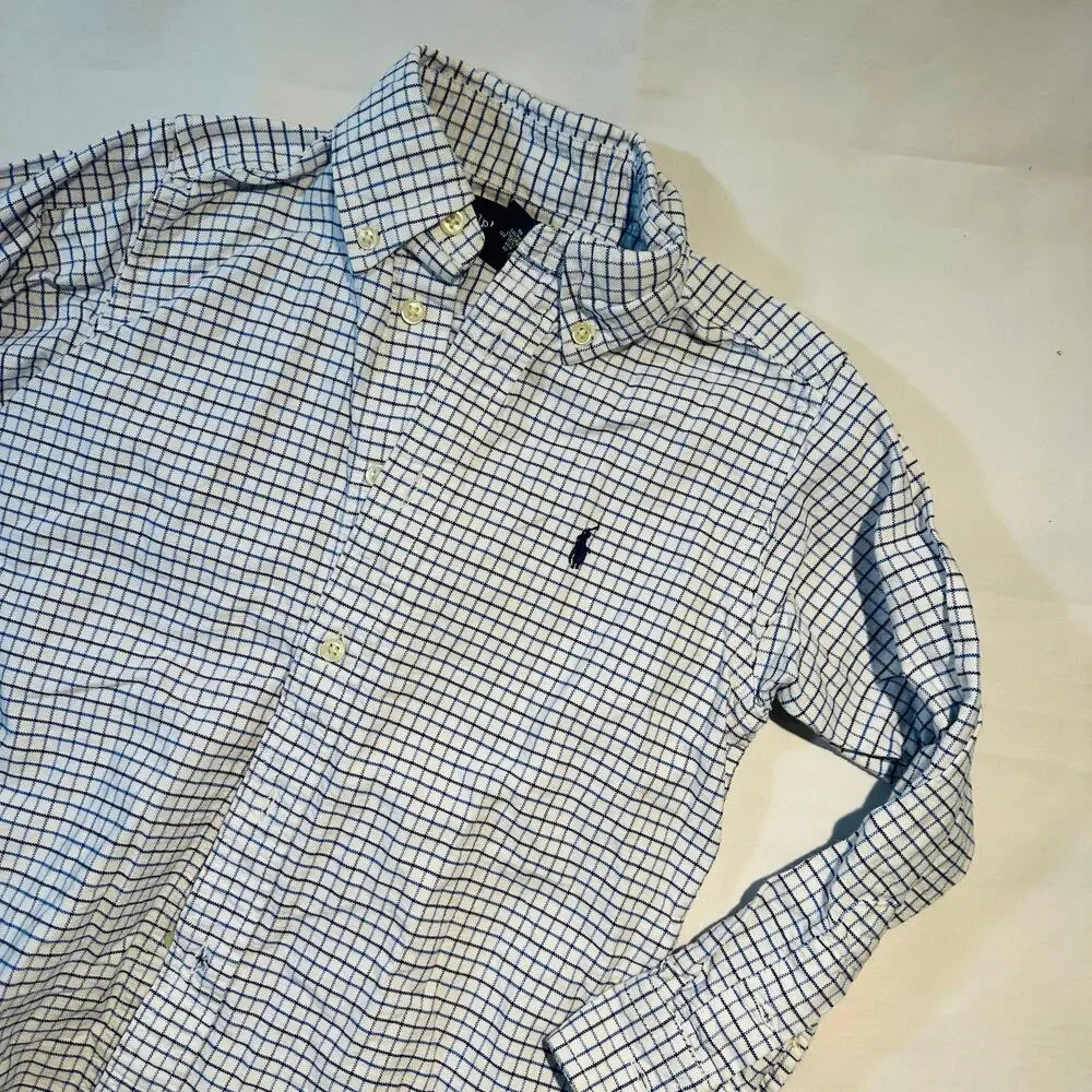 Ralph Lauren Blue & White Checkered Button Down Long Sleeve Top Sz 4/4t